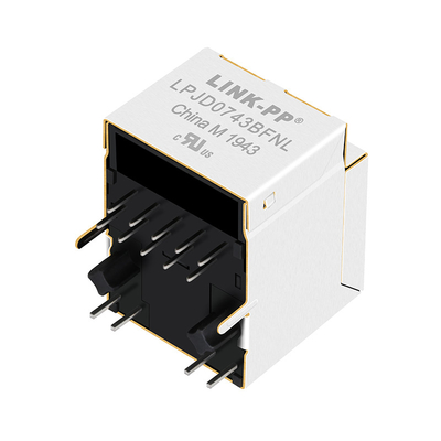 HFJV1-1G41-L11RL Pionowe gniazdo RJ45 1000 Base-T z magnesami LPJD0743BFNL