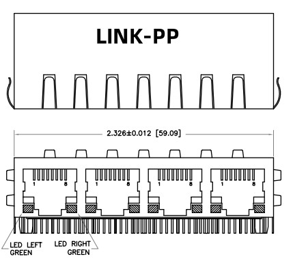HFJ14-1G01ER-L11RL 1x4 RJ45 Fastjack z magnetyką 1000base-T