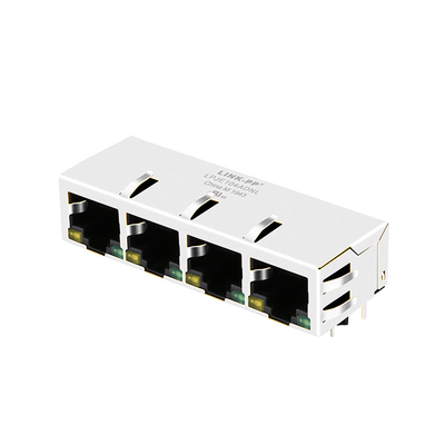 LPJE104ADNL 1X4 Port FR4 PCB RJ45 Gniazdo modułowe Wejście boczne Zakładka w dół Żółta/zielona dioda LED