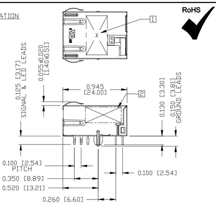 L836-121T-KE 5G Base-T Tab Down 1X1 Port Rj45 Magjack Złącze ekranowane diodą Gy/G