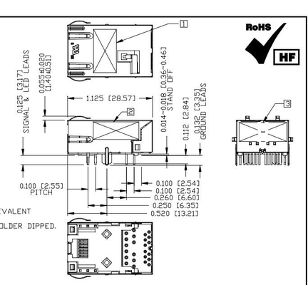 L8BJ-1K1T-KDE 2.5G Base-T Tab Down Port 1X1 Niskoprofilowe złącze magnetyczne RJ45 z diodami LED