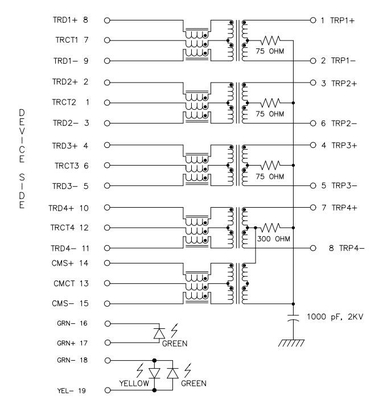 JT3-1115HL Karta pojedynczego portu w dół 10GBASE-T RJ45 Jack Złącze żeńskie GY / G Led