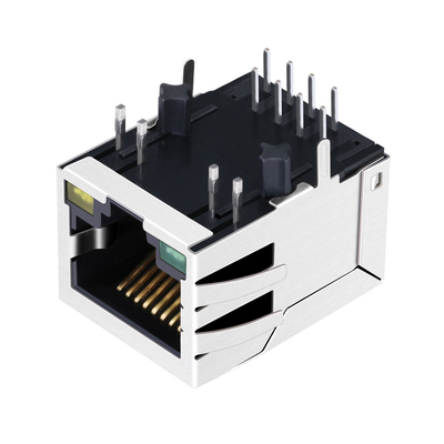 JXD0-9006NL 100BASE-T Tab Down 1X1 Port RJ45 Gniazdo magnetyczne 8P8C Z ZIELONĄ / ŻÓŁTĄ diodą LED