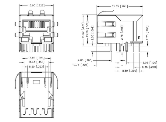 JXD0-9006NLT Pojedynczy port RJ45 Złącze magnetyczne Zakładka w dół 100BASE-T 8PIN Z diodą G / Y